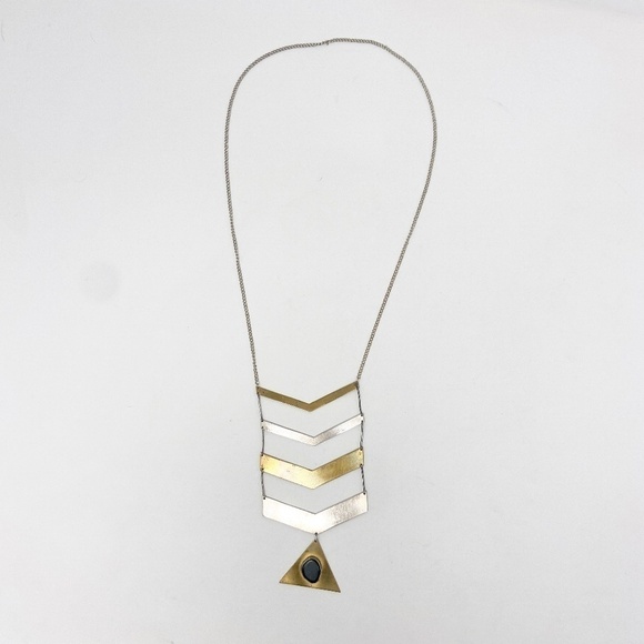 Chevron Arrow Stack Gold Silver Statement Necklace - Picture 9 of 9